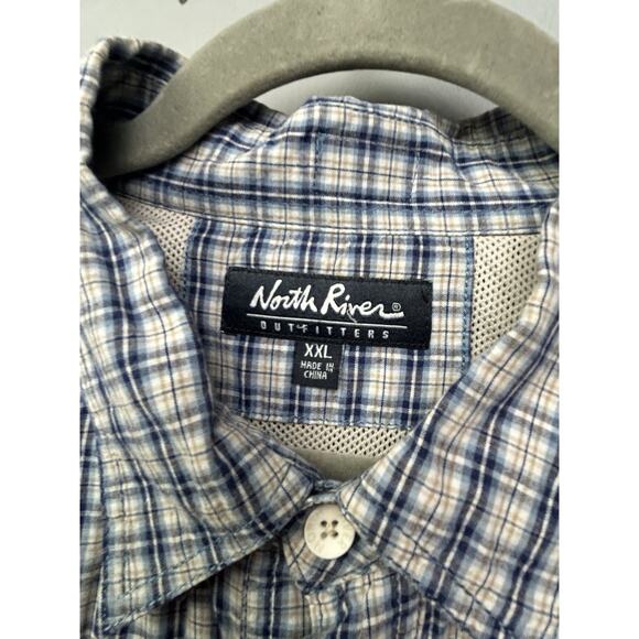 North River Outfitters Fishing Shirt Mens 2XL Blue Khaki Roll Tab Sleeves Vented - Picture 4 of 8
